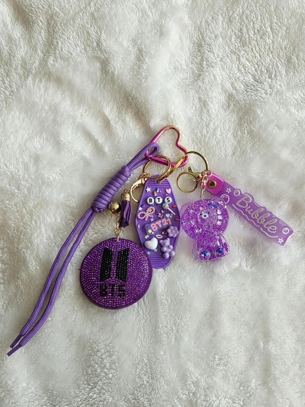 BTS Purple Rhinestone Keychain Charm Set Stunning K Pop Bag Charm